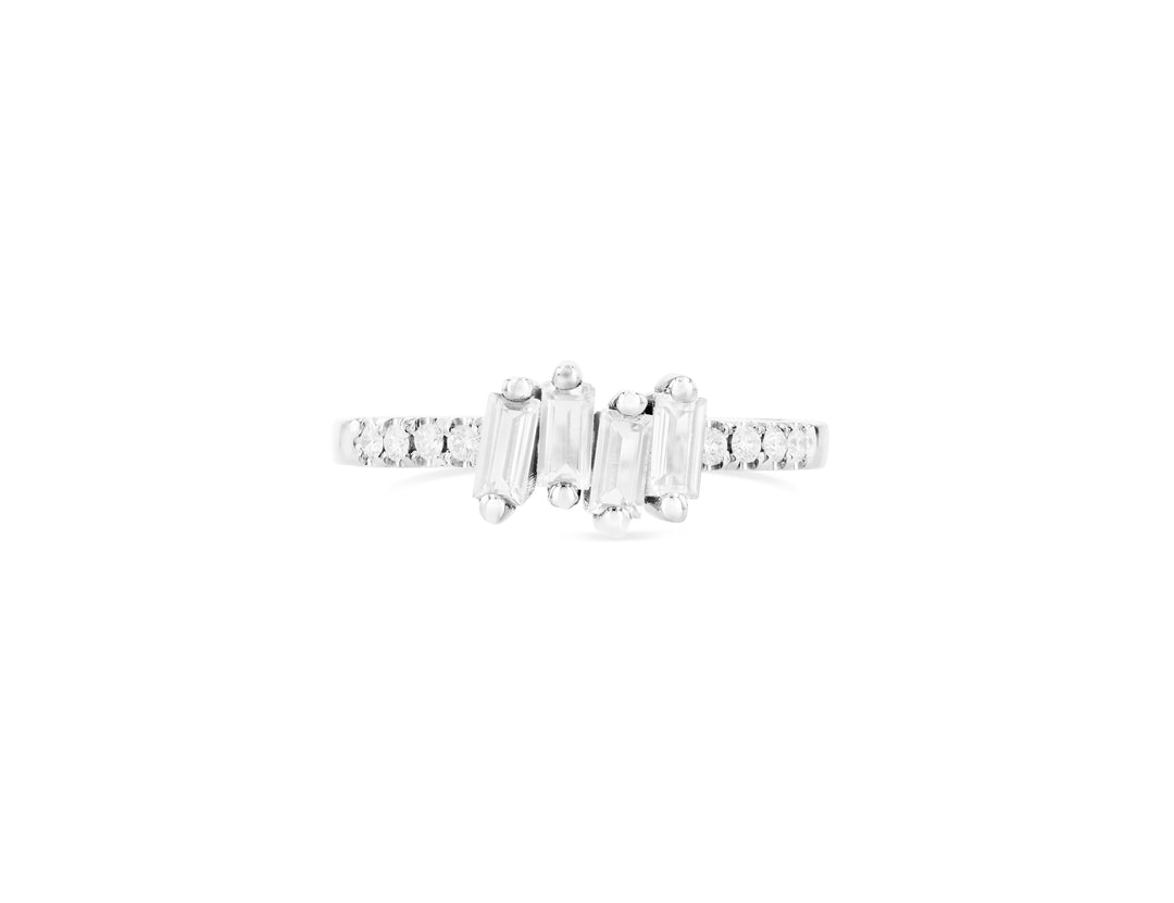 14K Stacking Ring - White Gold/White Topaz