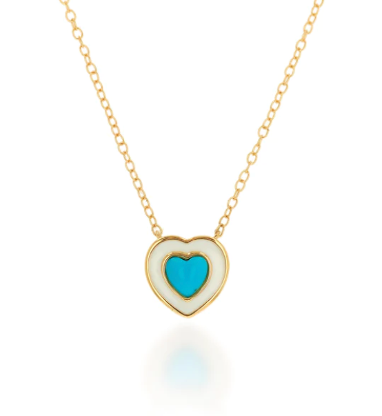 White enamel and turquoise heart pendant