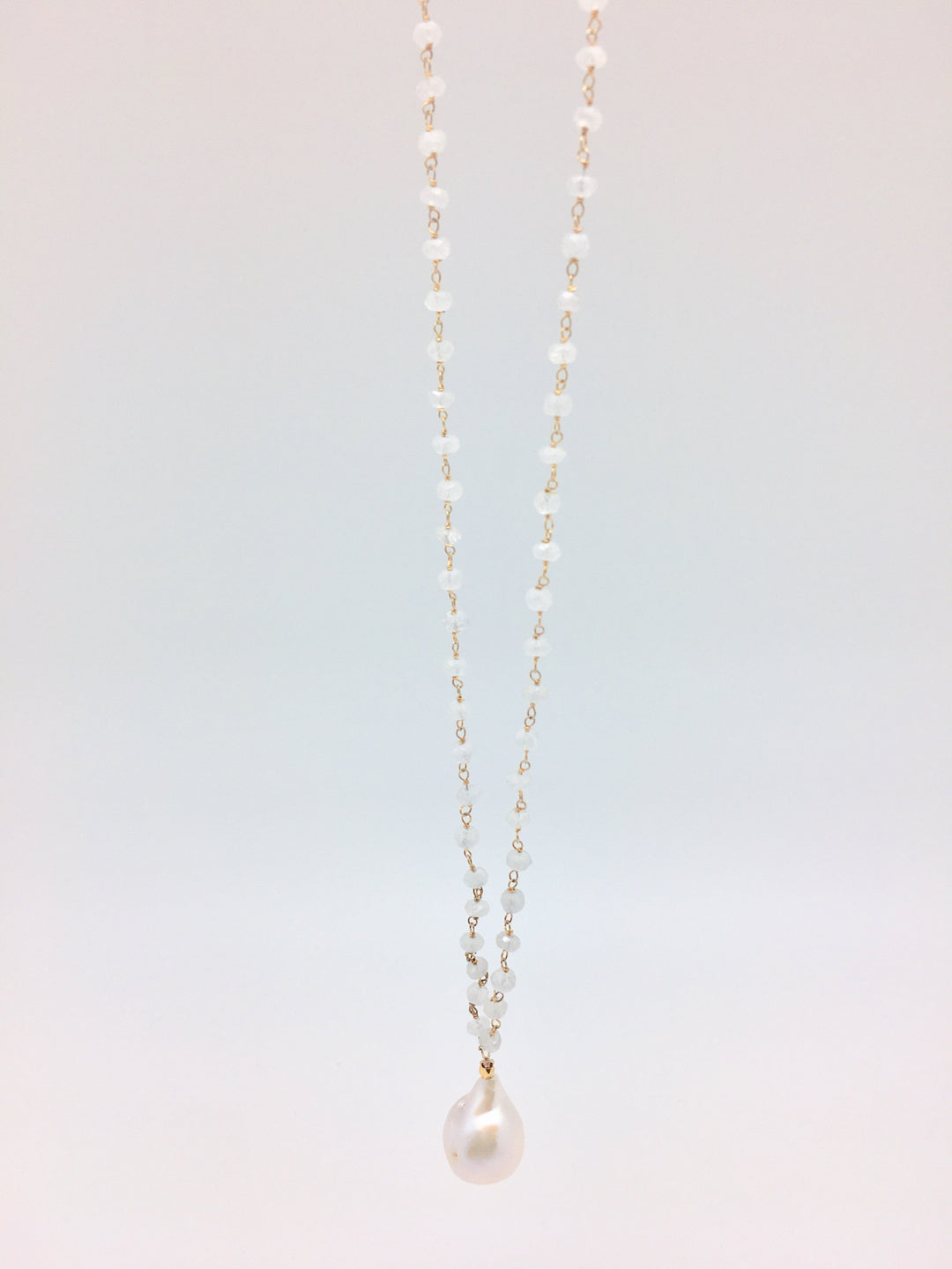 Diddi Long Necklace - White Moonstone/White Baroque Pearl