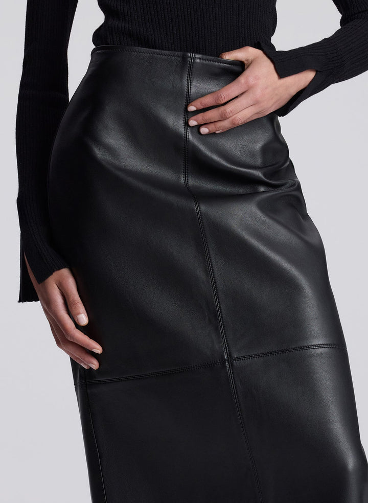 Marta Leather Midi Skirt - Black