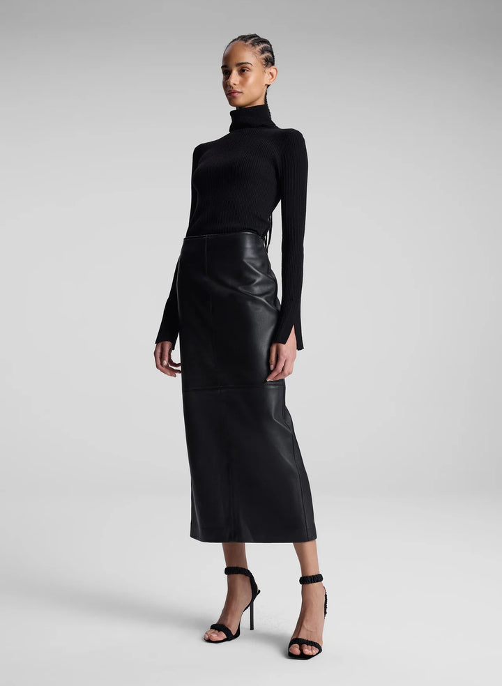 Marta Leather Midi Skirt - Black