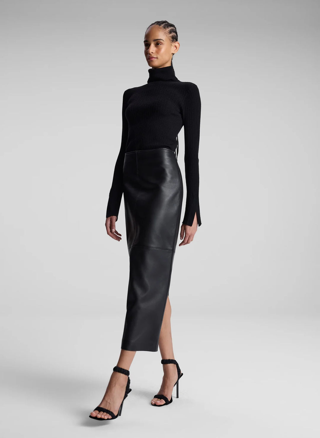 Marta Leather Midi Skirt - Black