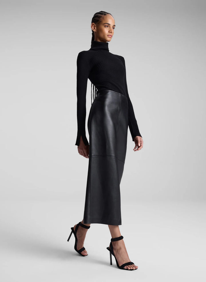 Marta Leather Midi Skirt - Black