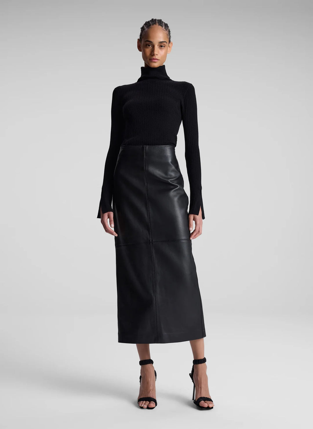 Marta Leather Midi Skirt - Black