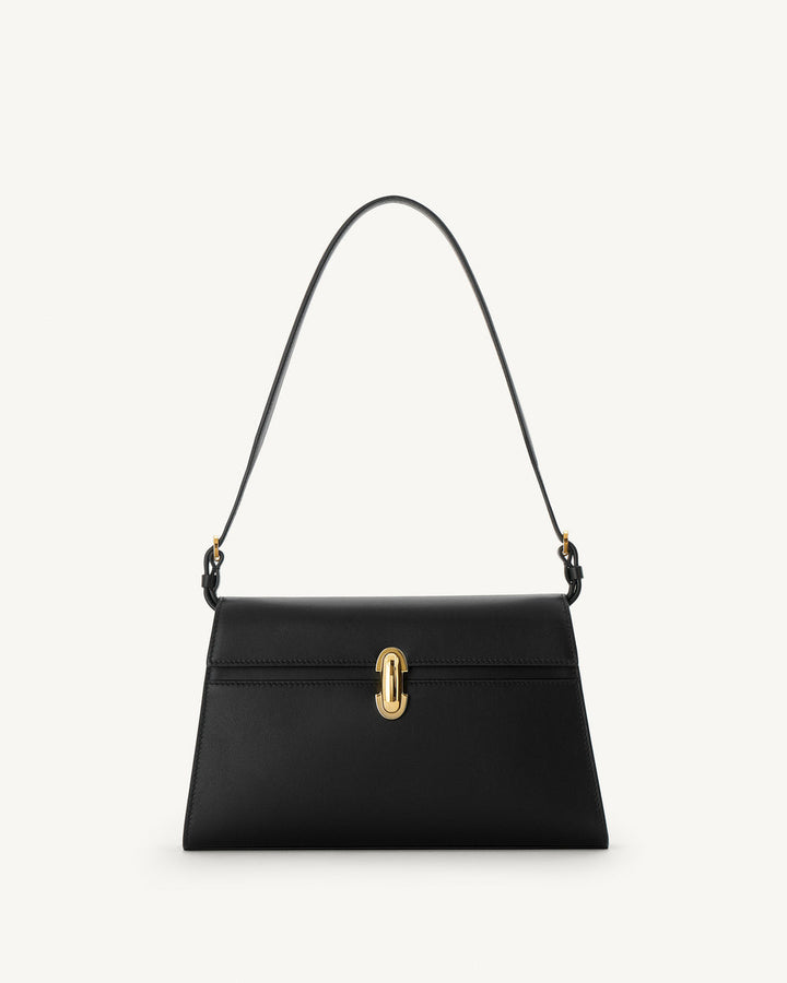 SYMMETRY SHOULDER BAG - Black Smooth Leather