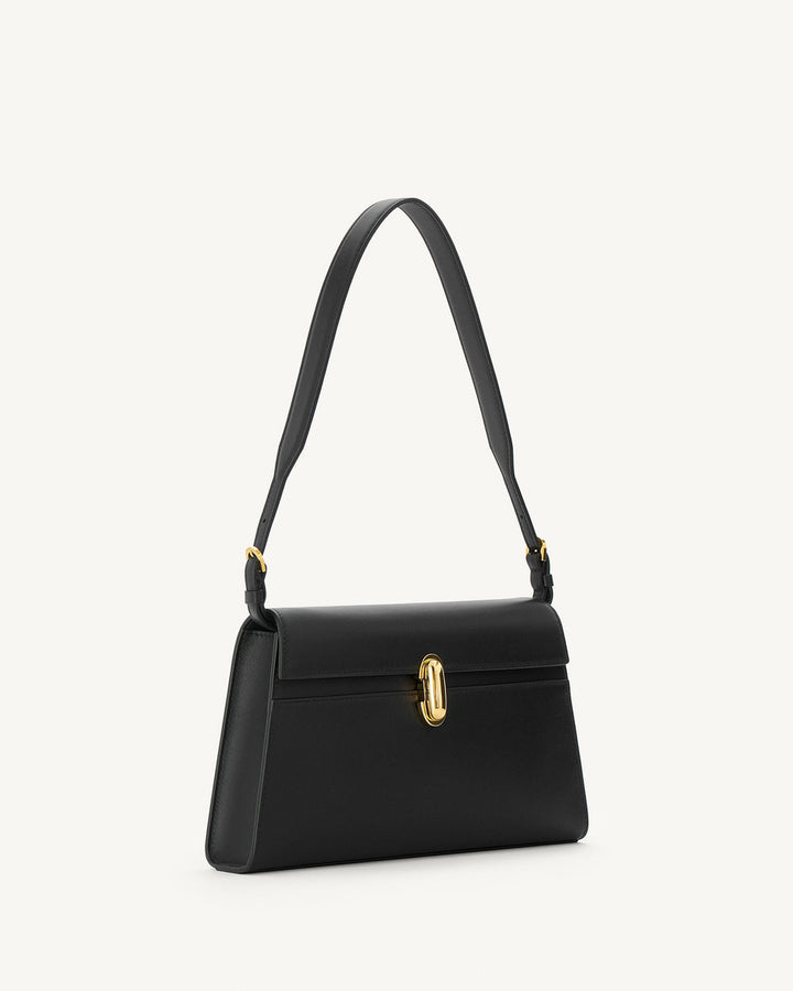 SYMMETRY SHOULDER BAG - Black Smooth Leather
