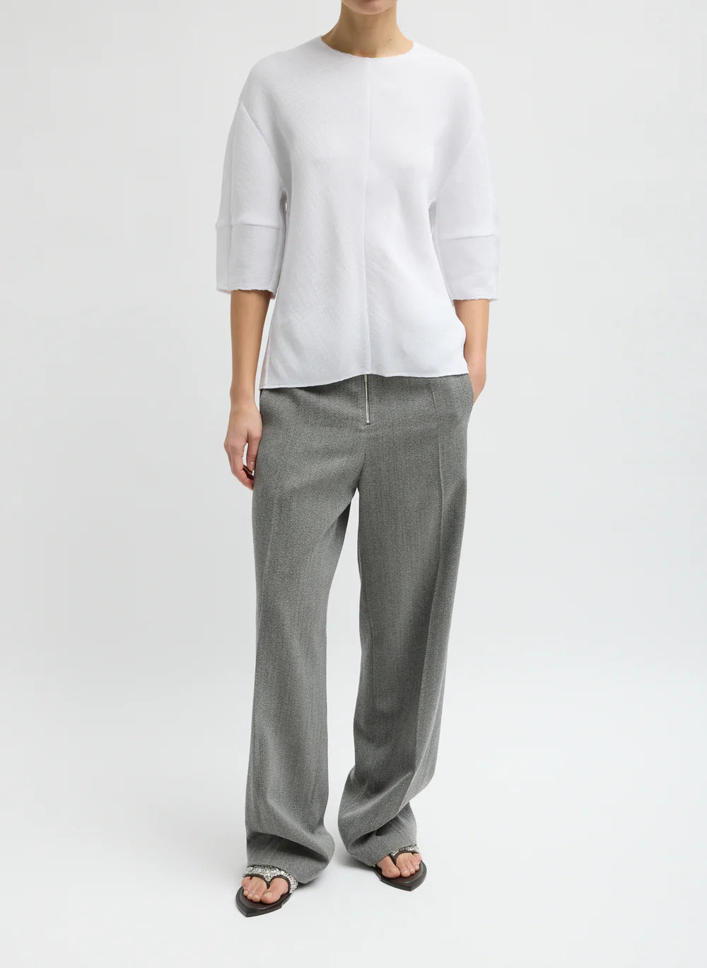 Viscose Plisse Hinged Short Sleeve Top - White