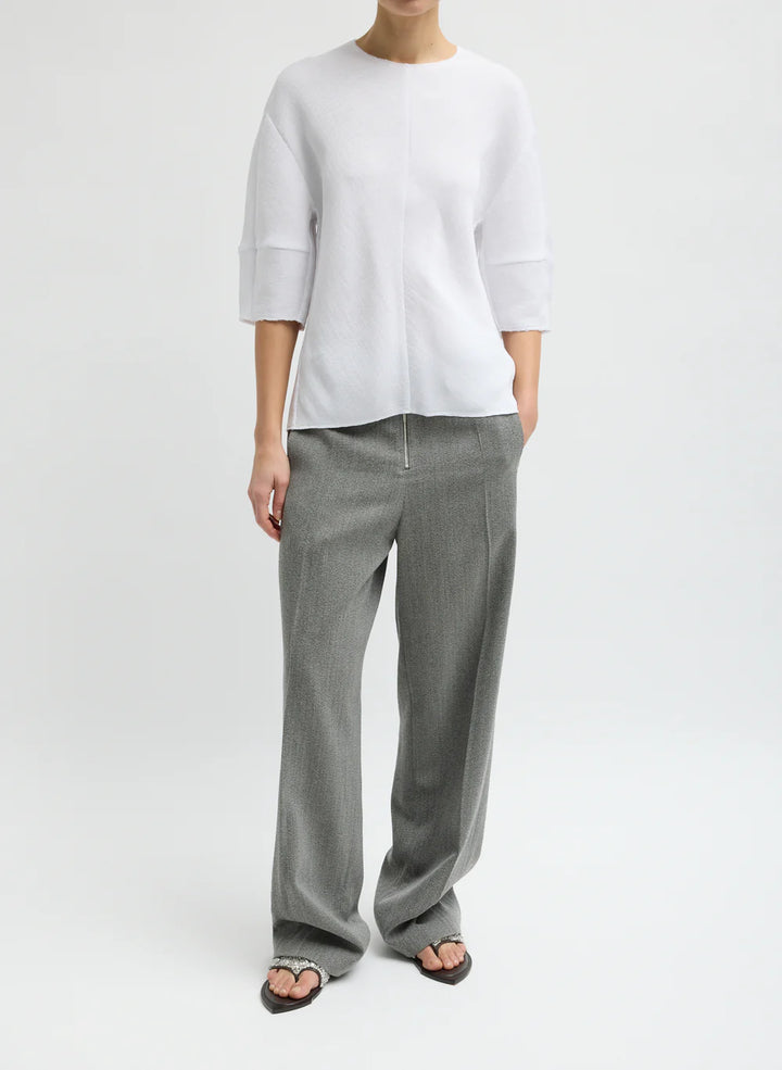 Viscose Plisse Hinged Short Sleeve Top - White