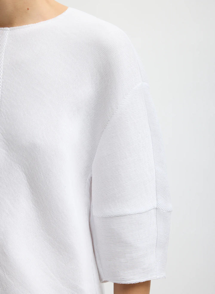 Viscose Plisse Hinged Short Sleeve Top - White