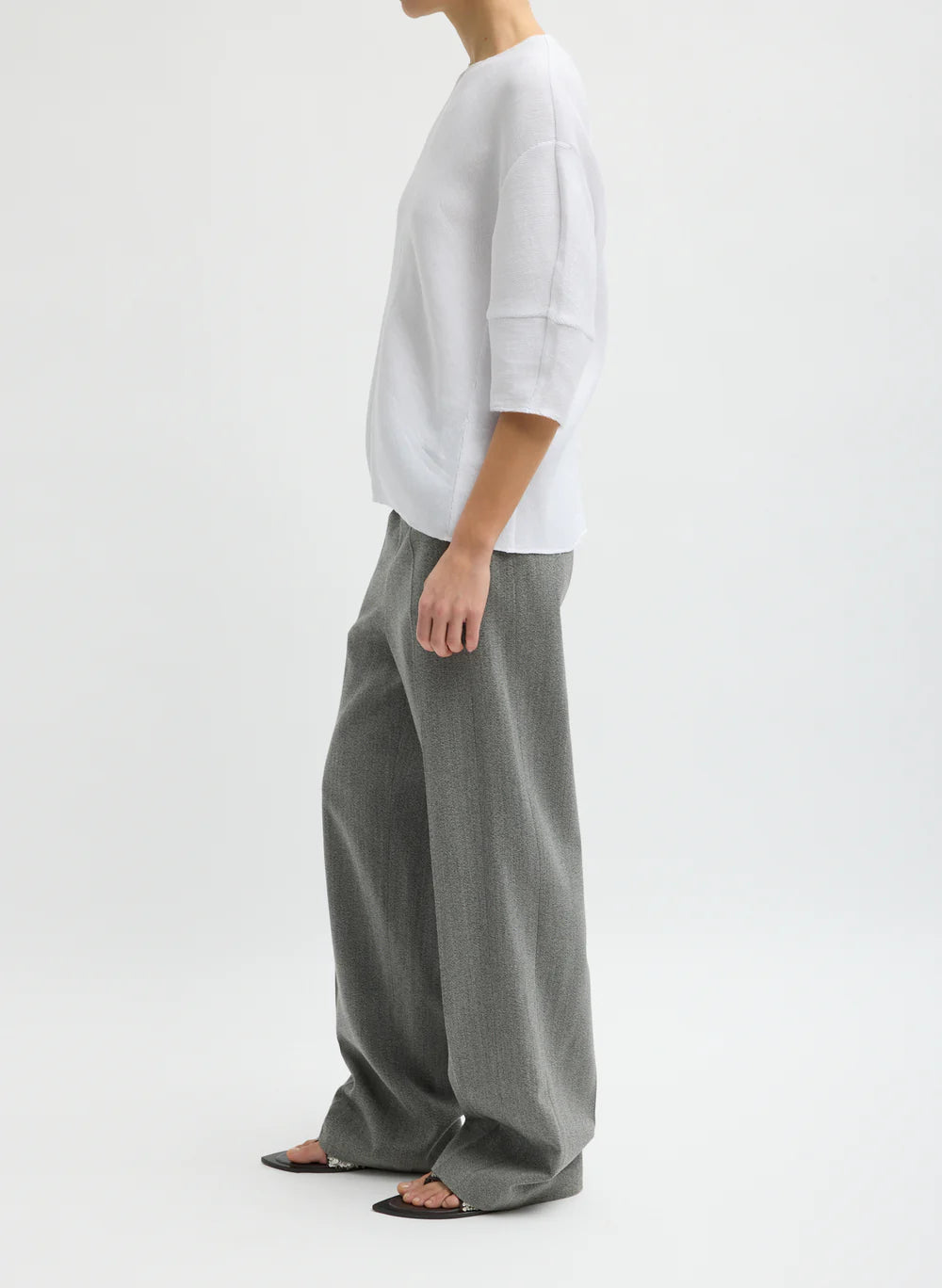 Viscose Plisse Hinged Short Sleeve Top - White