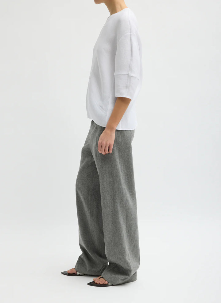 Viscose Plisse Hinged Short Sleeve Top - White