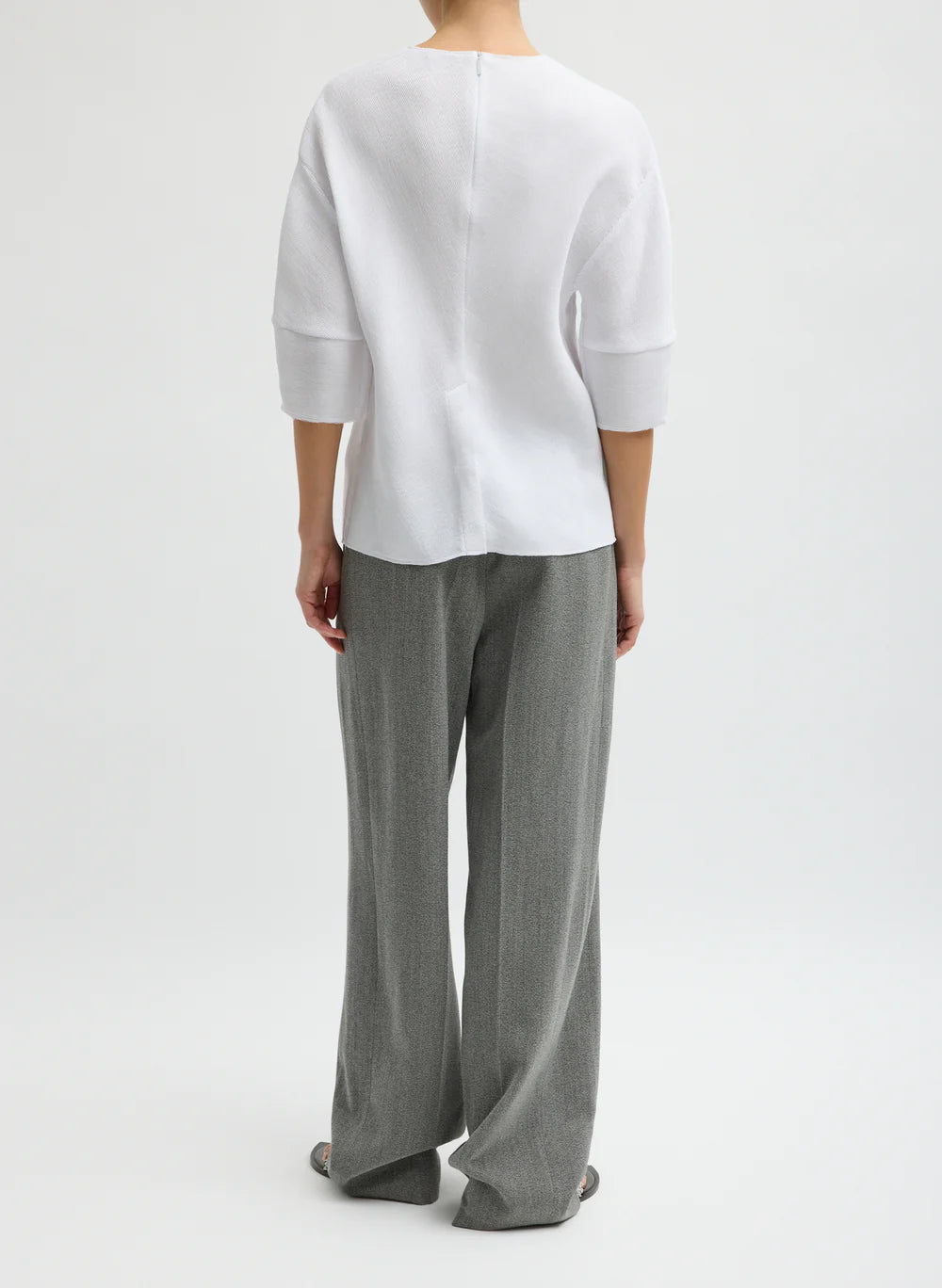 Viscose Plisse Hinged Short Sleeve Top - White