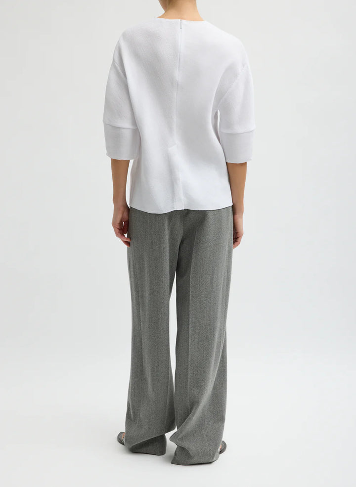 Viscose Plisse Hinged Short Sleeve Top - White