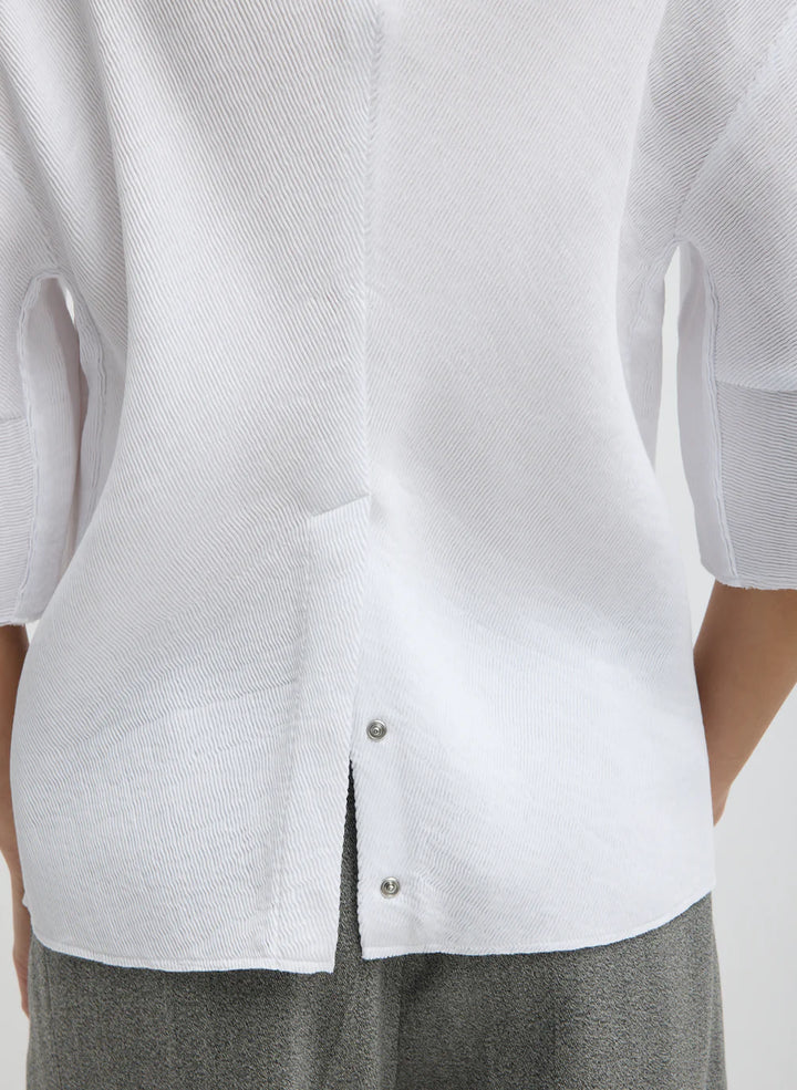 Viscose Plisse Hinged Short Sleeve Top - White