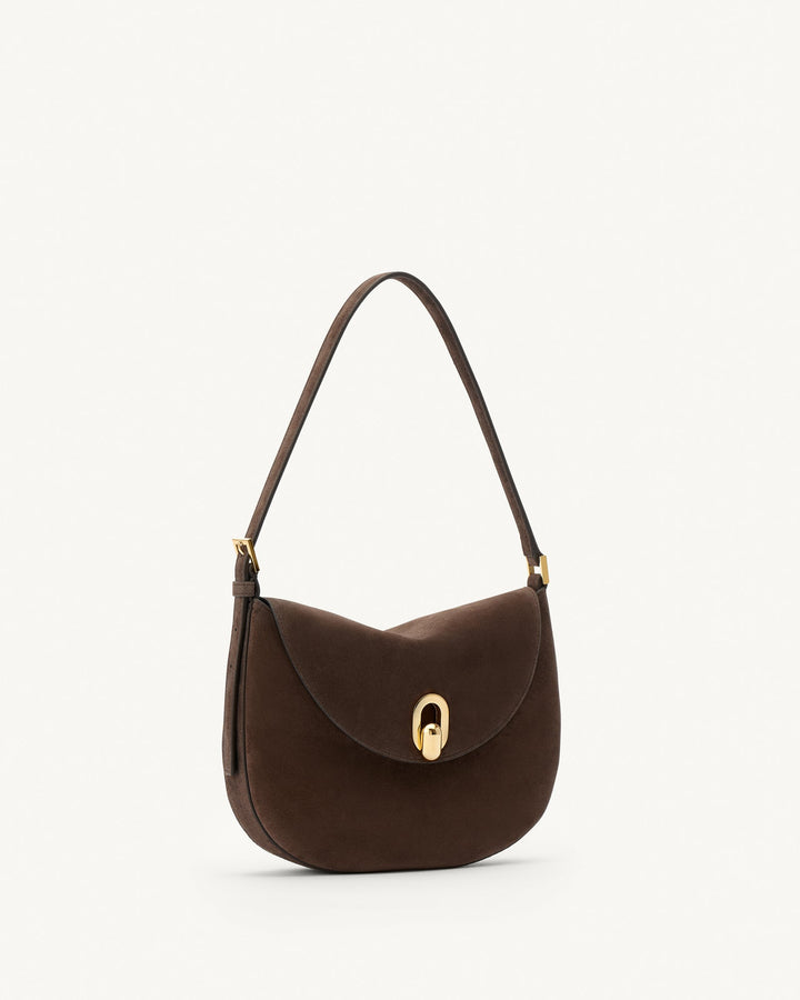Small Tondo Hobo in Suede - Dark Brown
