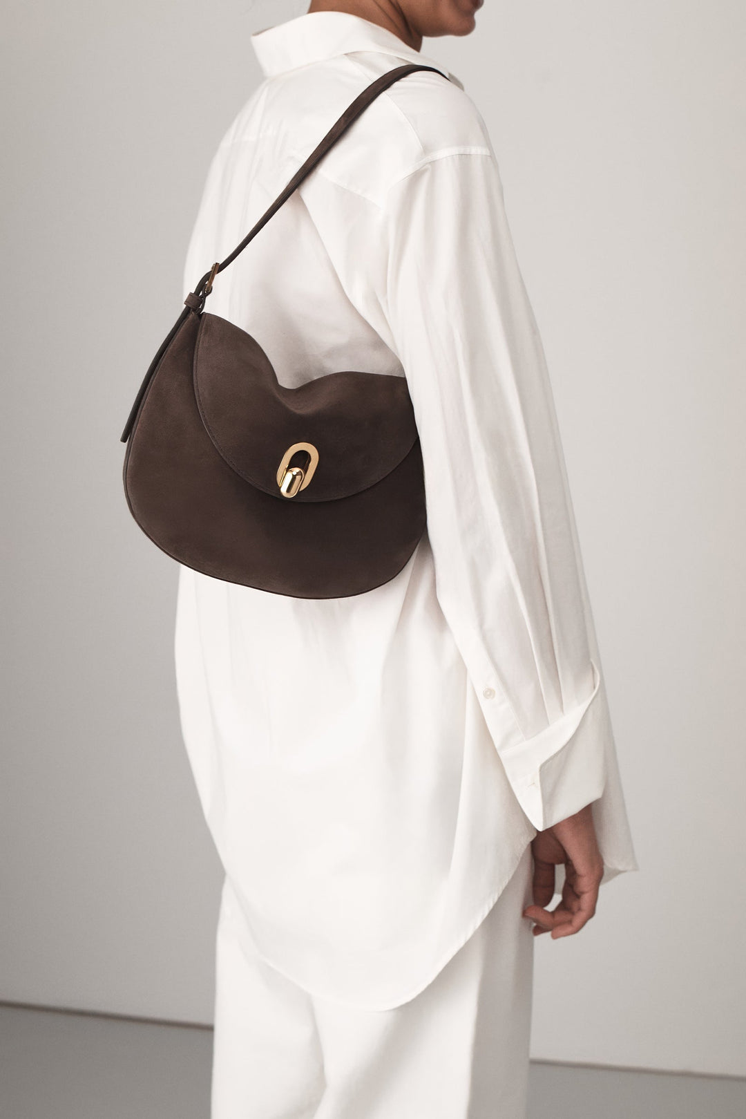 Small Tondo Hobo in Suede - Dark Brown