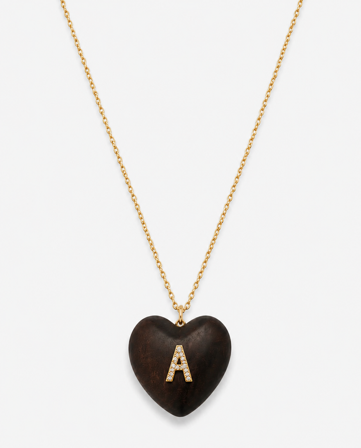 Wooden Necklace with heart initial