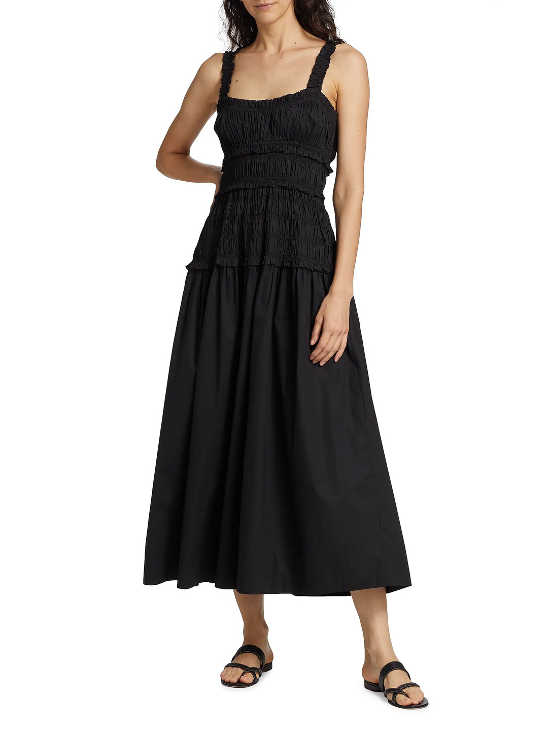 Marianne Smocked Midi-Dress - Black