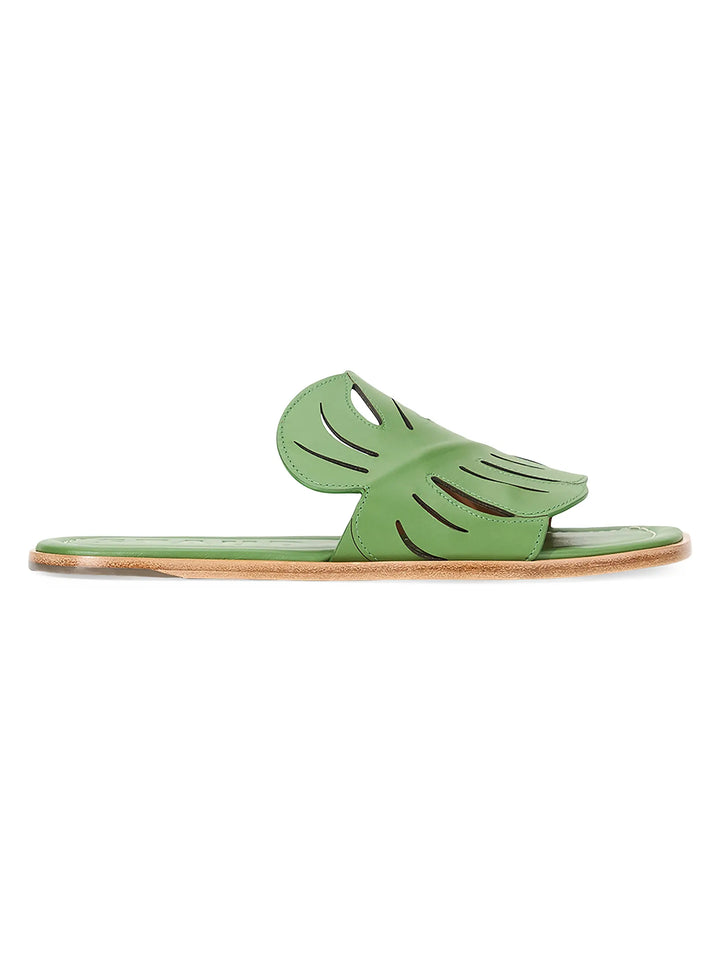 Palm Leather Flat Sandals - Medium Green