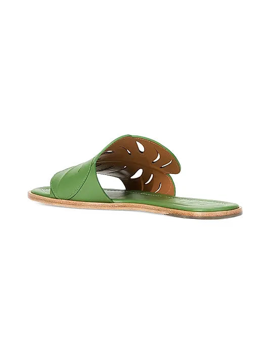 Palm Leather Flat Sandals - Medium Green