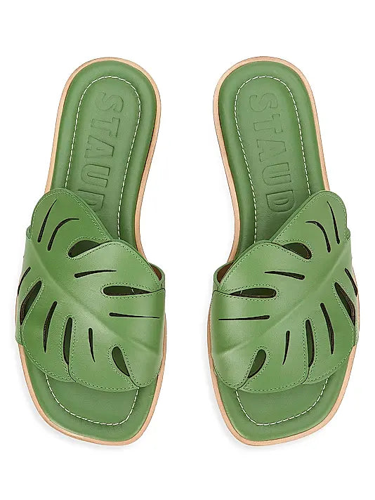 Palm Leather Flat Sandals - Medium Green