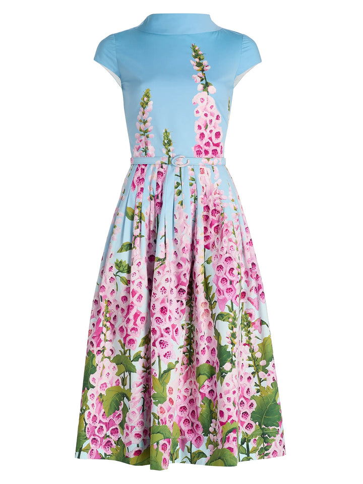 Foxglove Print Midi-Dress - Blue Multi
