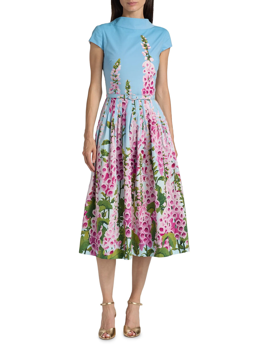 Foxglove Print Midi-Dress - Blue Multi