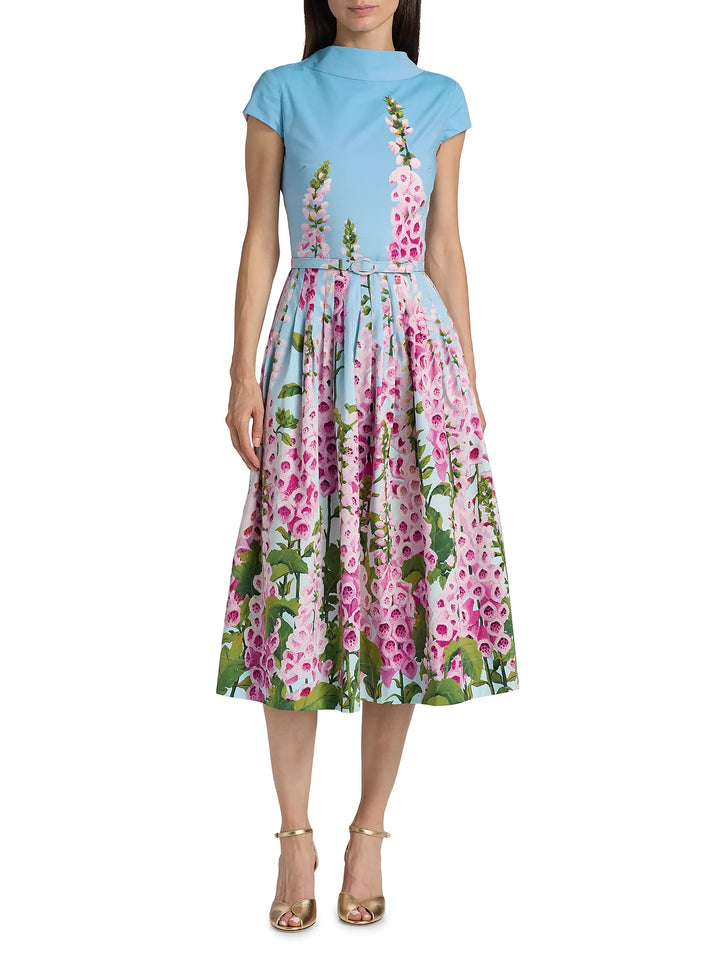Foxglove Print Midi-Dress - Blue Multi