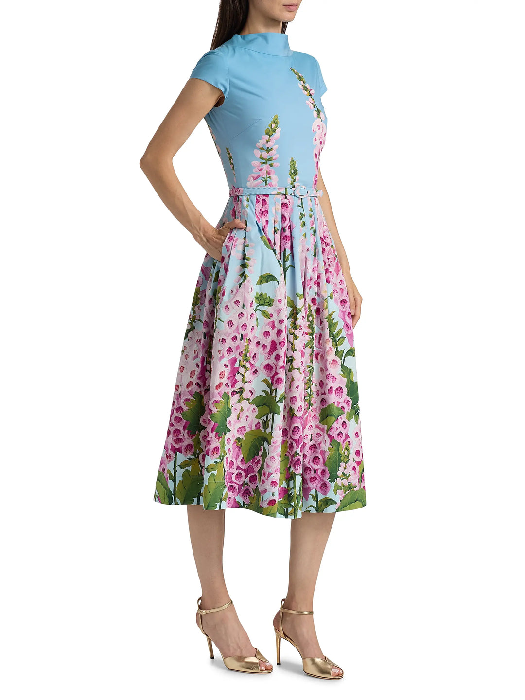 Foxglove Print Midi-Dress - Blue Multi