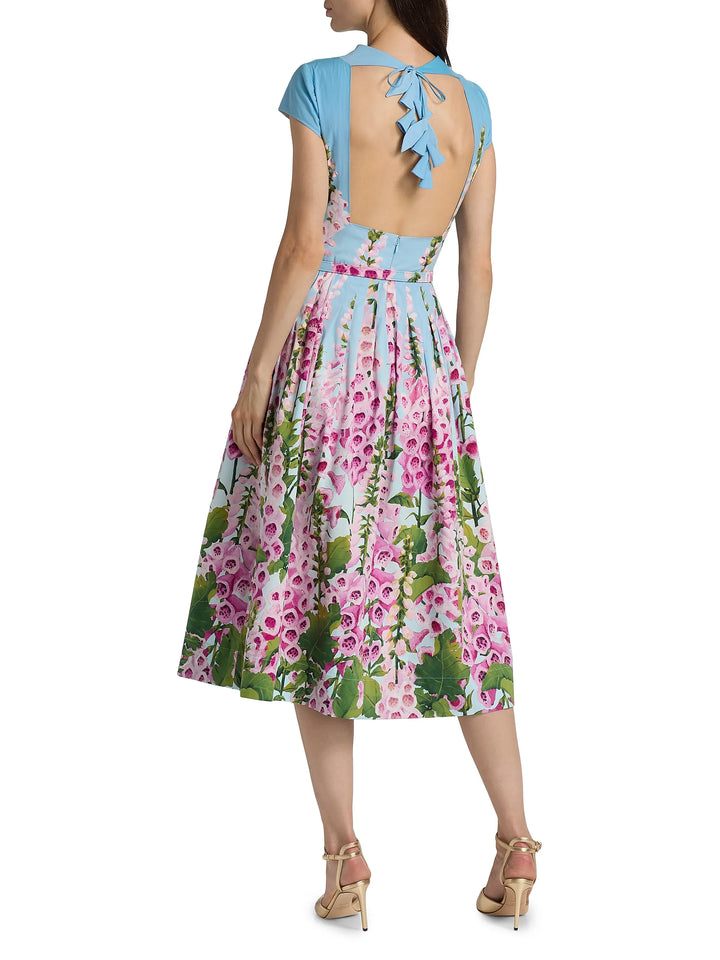 Foxglove Print Midi-Dress - Blue Multi