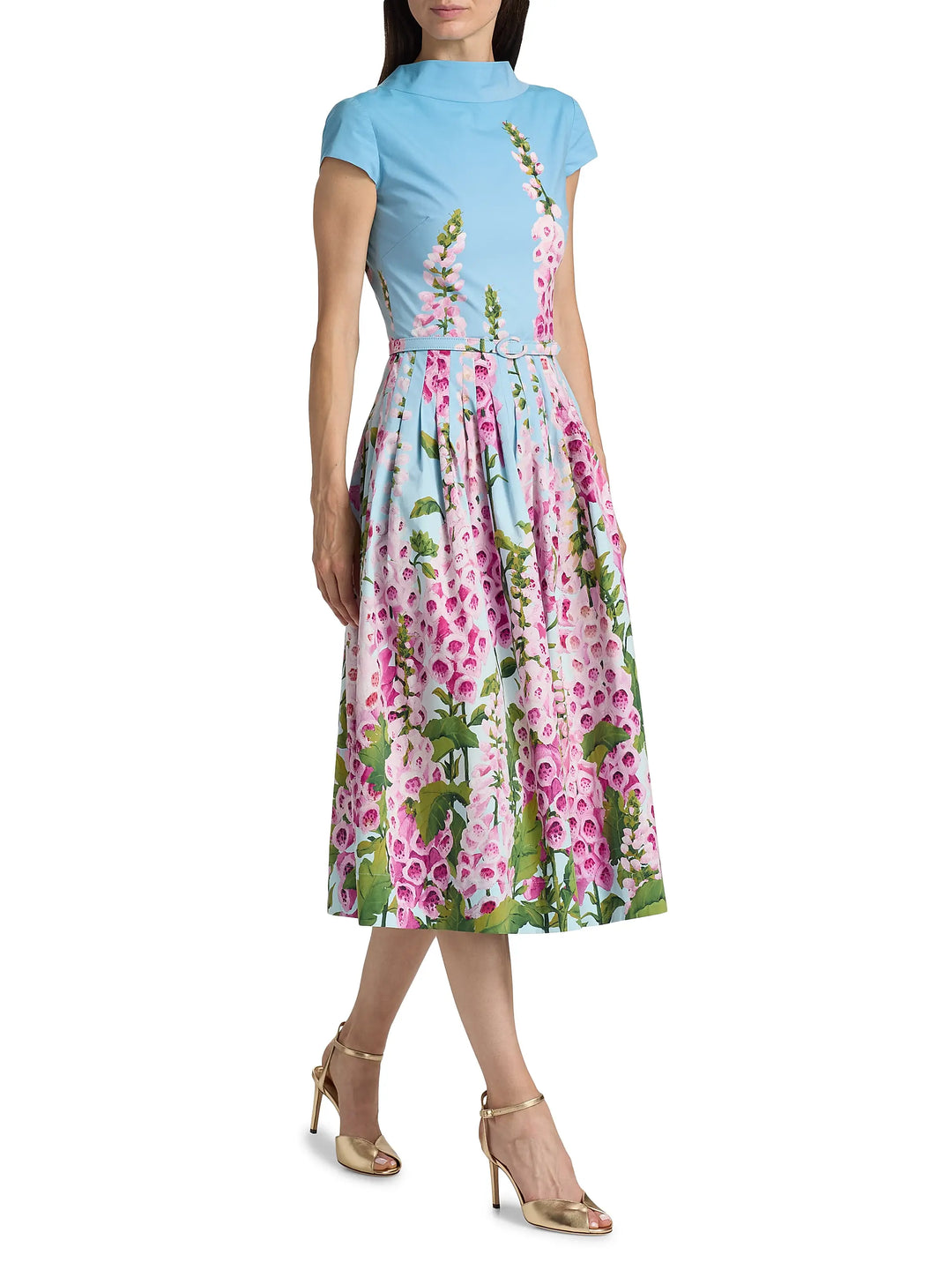 Foxglove Print Midi-Dress - Blue Multi