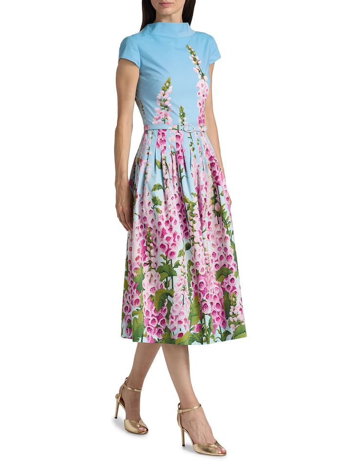 Foxglove Print Midi-Dress - Blue Multi