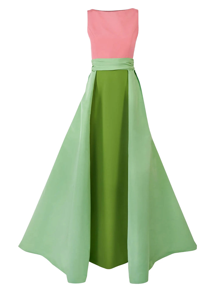 Color-Blocked Column Gown with Overskirt - More Colors Available