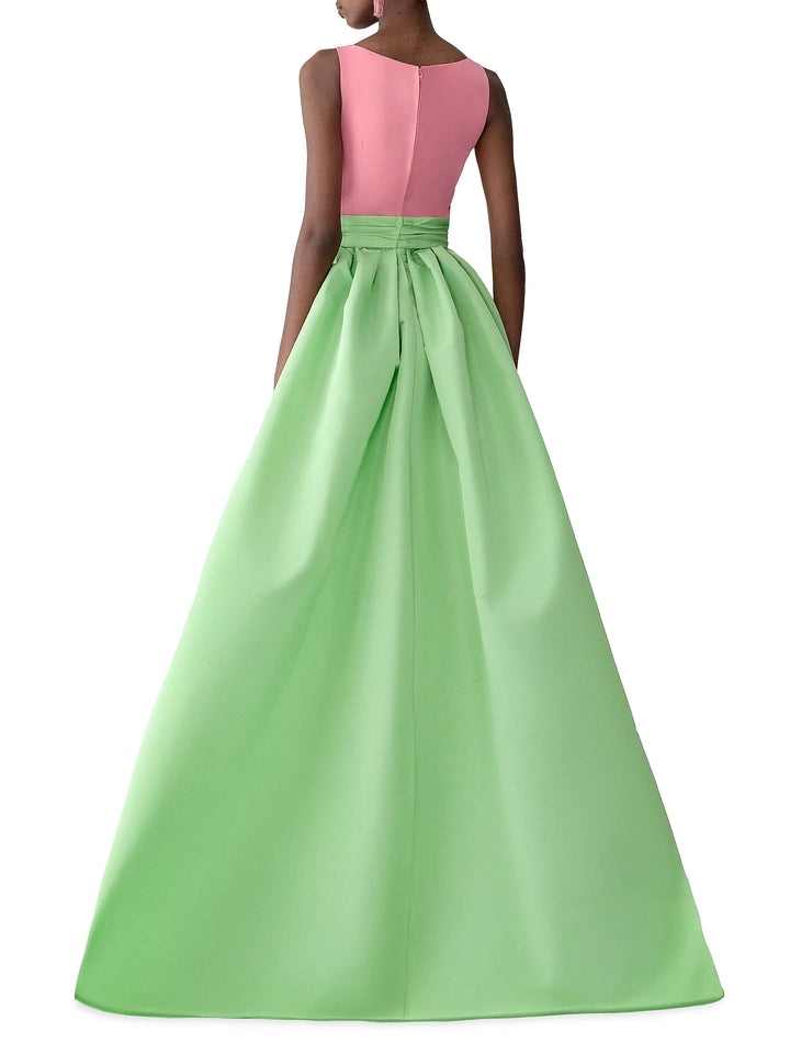Color-Blocked Column Gown with Overskirt - More Colors Available