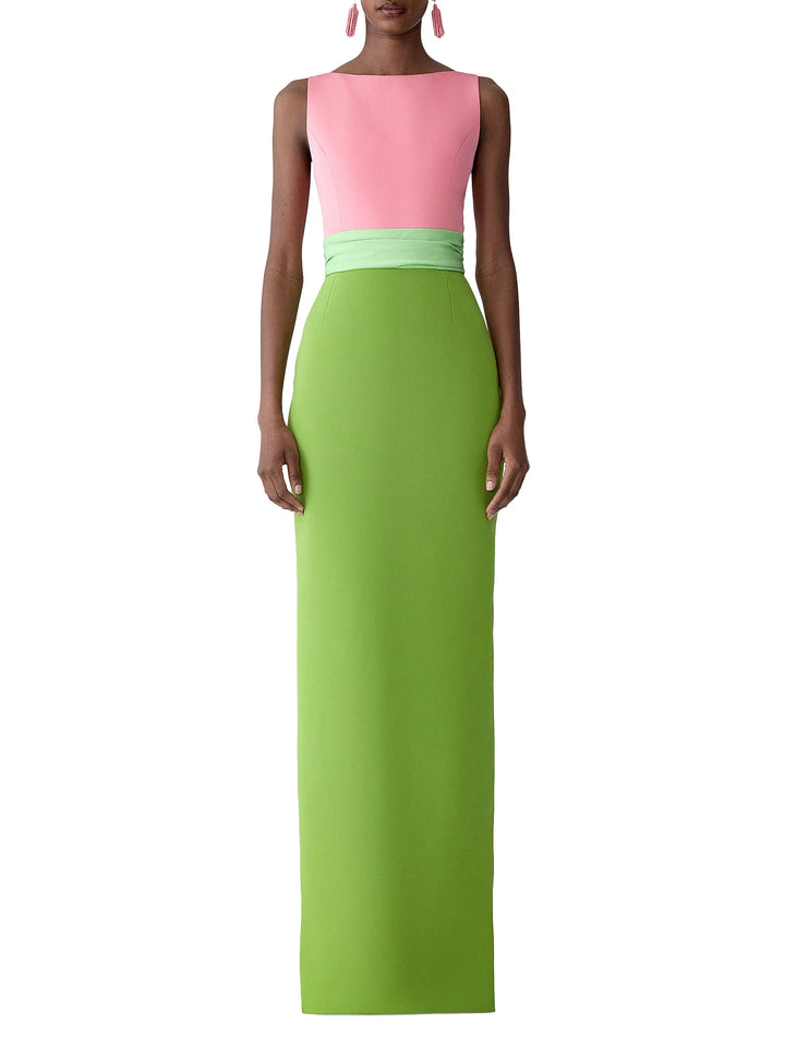 Color-Blocked Column Gown with Overskirt - More Colors Available