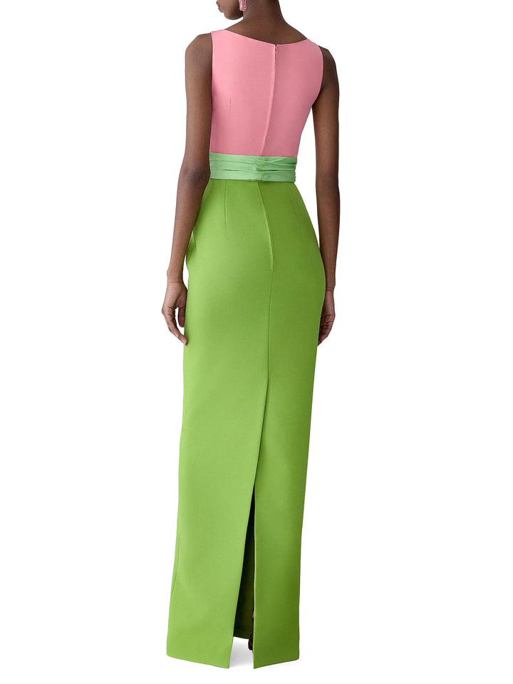 Color-Blocked Column Gown with Overskirt - More Colors Available