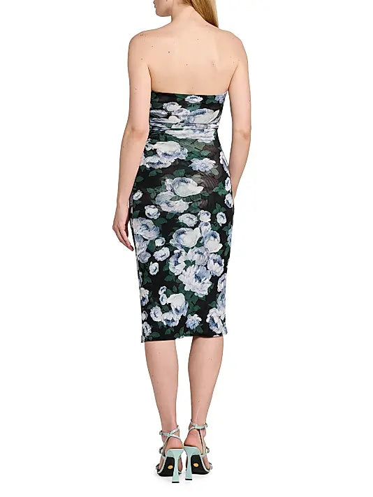 Bunch Of Roses Mesh Strapless Dress - Black Multi