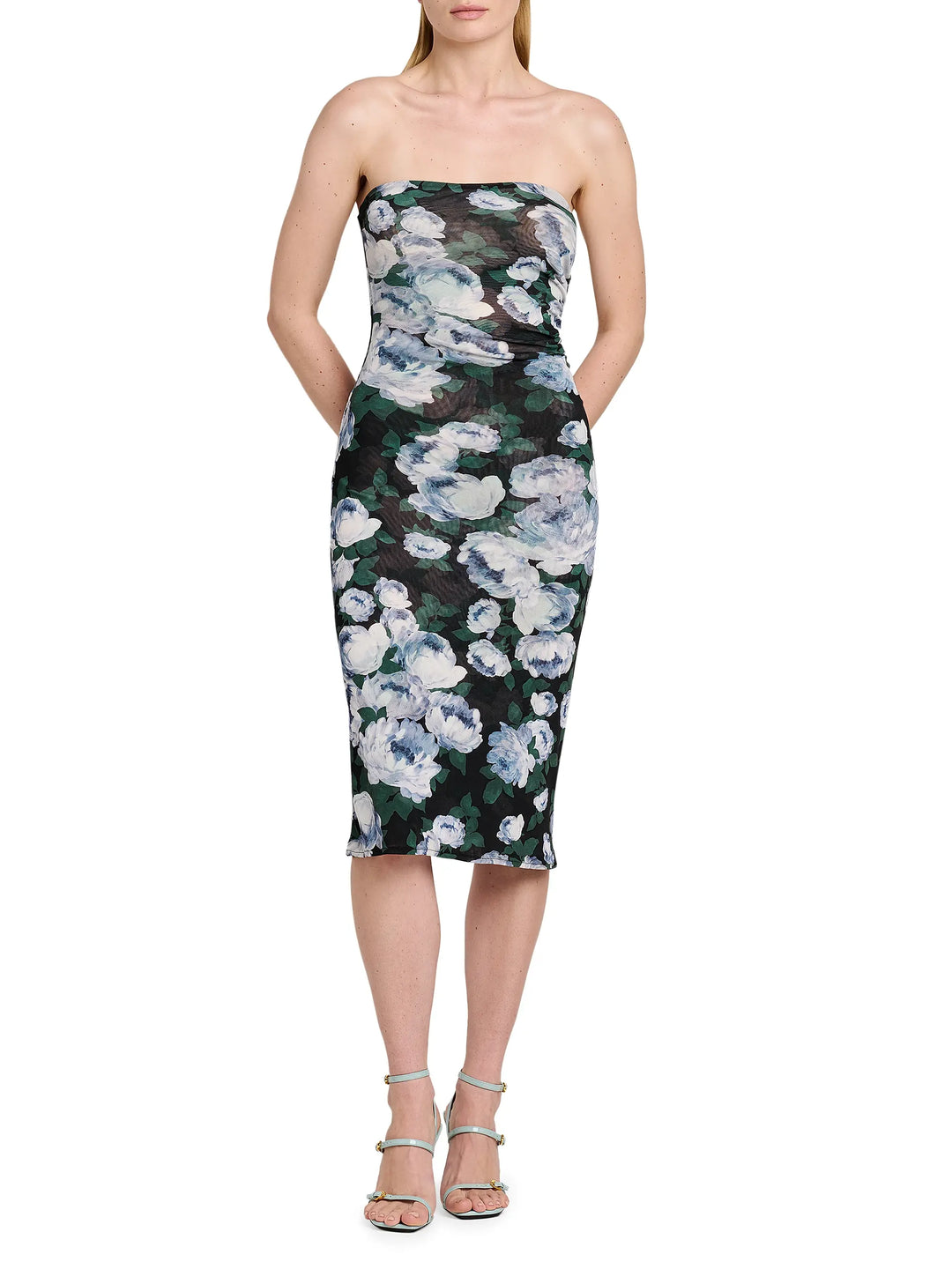 Bunch Of Roses Mesh Strapless Dress - Black Multi