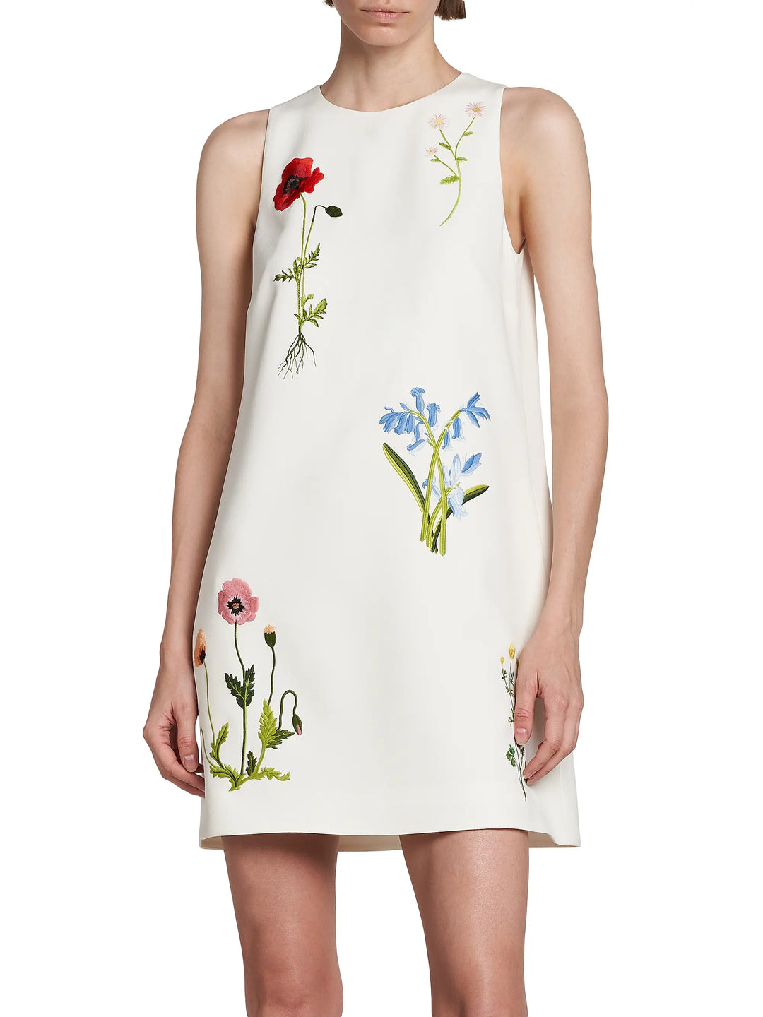 Floral-Embroidered Shift Dress - Cream