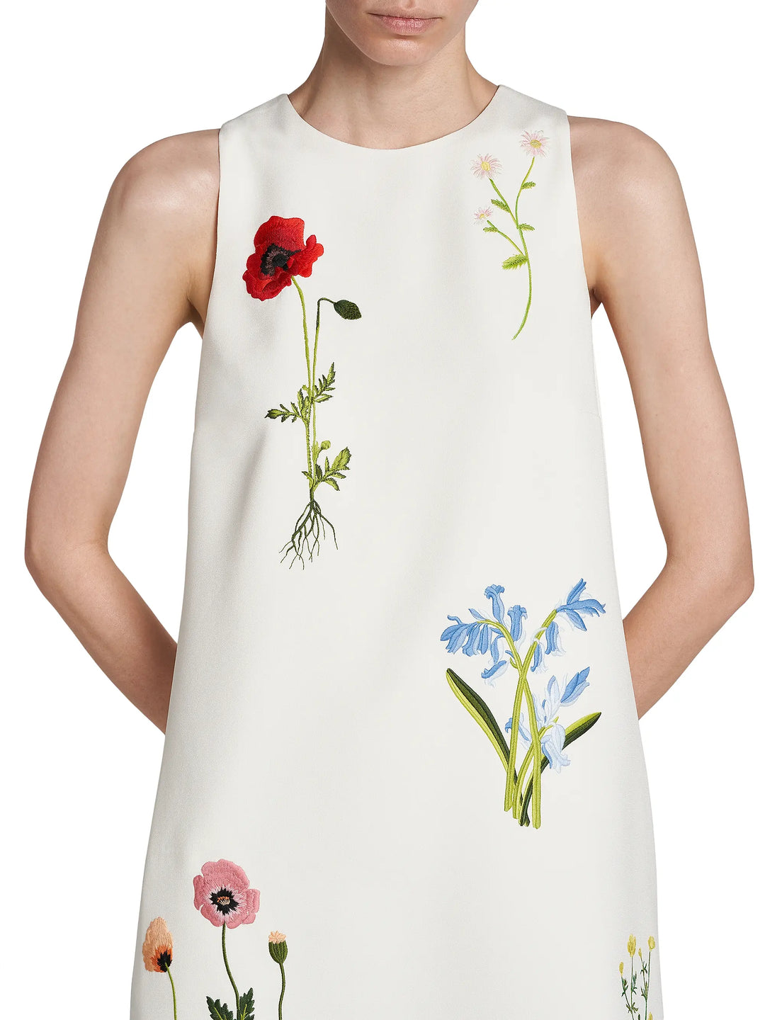 Floral-Embroidered Shift Dress - Cream