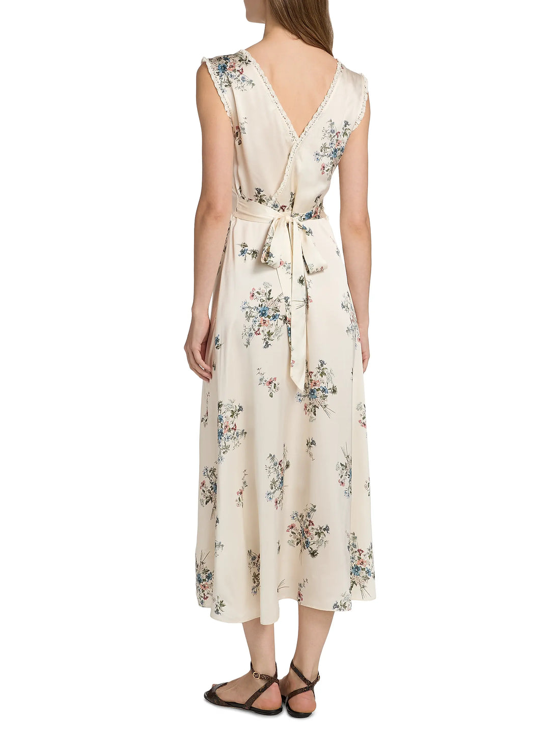 Tahlia Floral Silk V-Neck Midi-Dress- White Multi