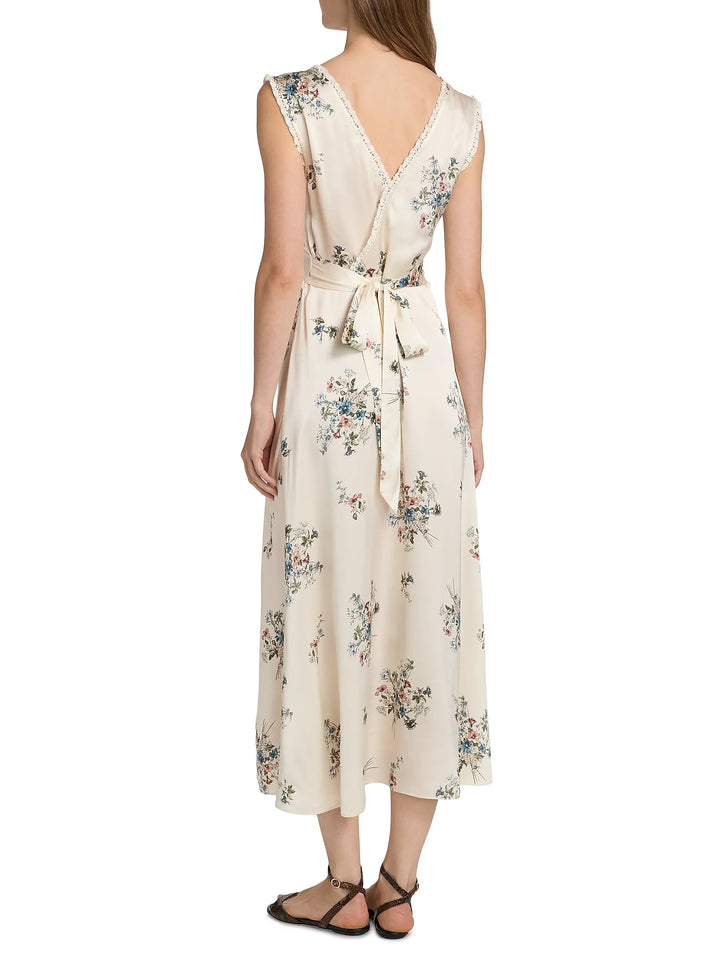 Tahlia Floral Silk V-Neck Midi-Dress- White Multi