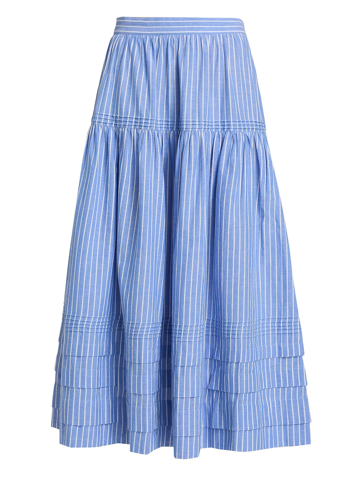 Sebastiane Tiered Striped Midi Skirt - Blue Multi