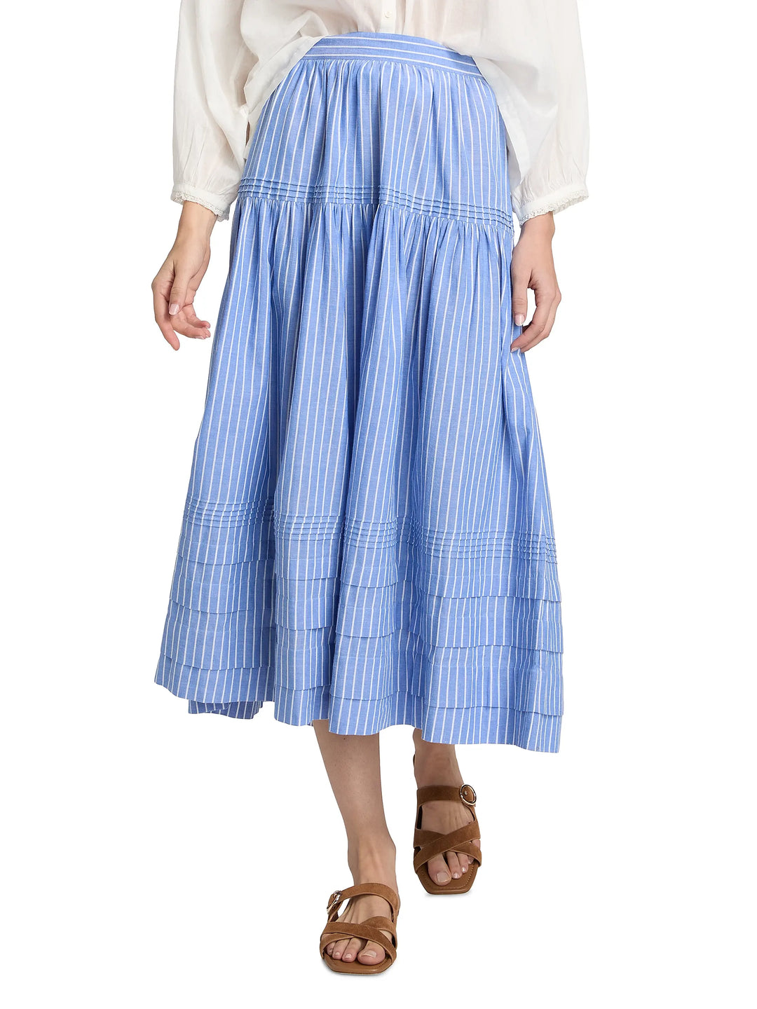 Sebastiane Tiered Striped Midi Skirt - Blue Multi