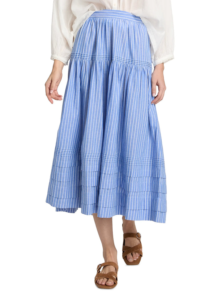 Sebastiane Tiered Striped Midi Skirt - Blue Multi