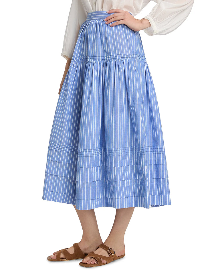 Sebastiane Tiered Striped Midi Skirt - Blue Multi