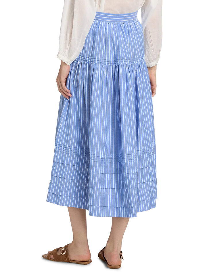 Sebastiane Tiered Striped Midi Skirt - Blue Multi