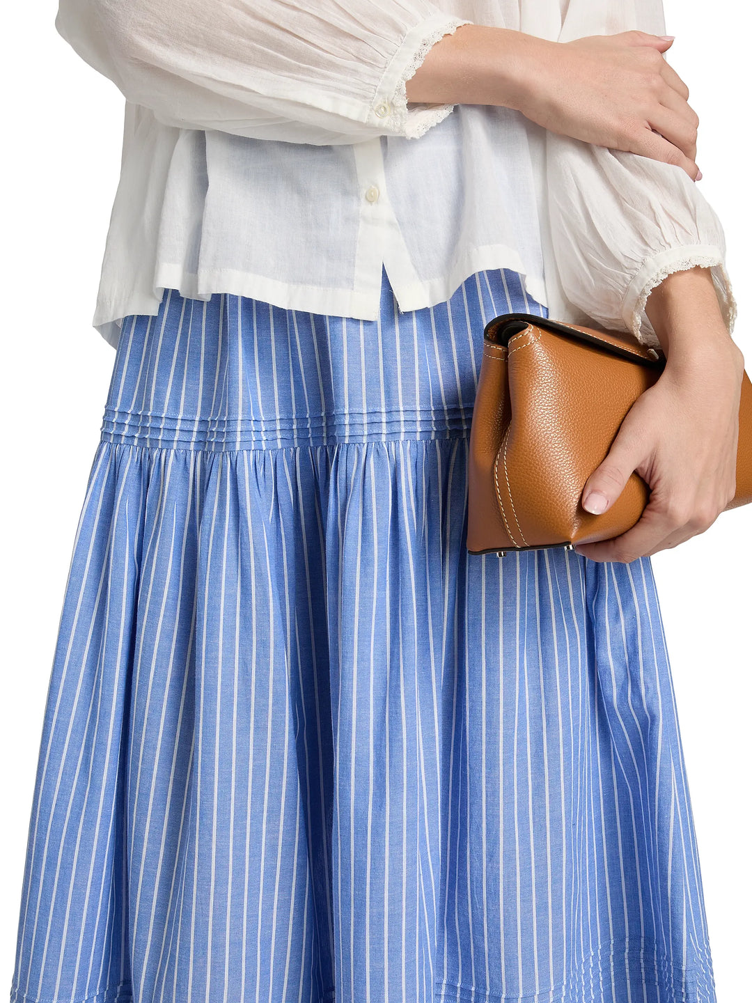 Sebastiane Tiered Striped Midi Skirt - Blue Multi