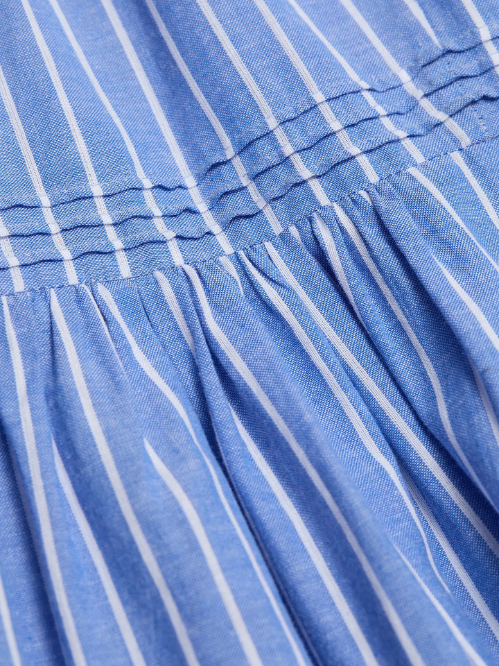 Sebastiane Tiered Striped Midi Skirt - Blue Multi