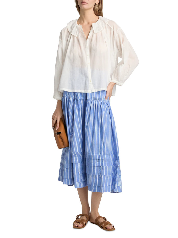 Sebastiane Tiered Striped Midi Skirt - Blue Multi